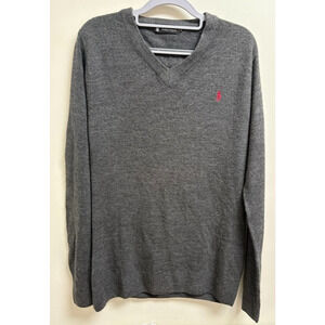 Polo Ralph Lauren Cashmere Sweater Mens M Gray V Neck Pony‎ Logo Vintage Knit